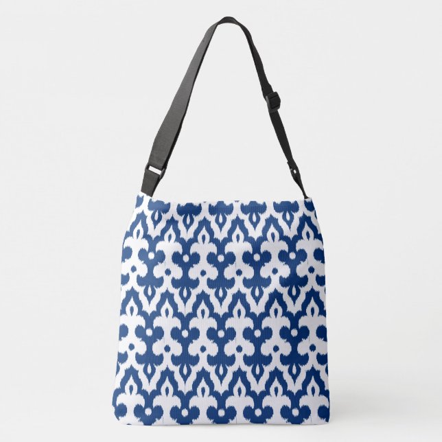 Moroccan Ikat Damask Pattern, Cobalt Blue & White Axelväska (Baksida)