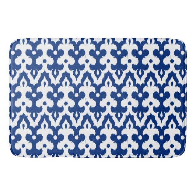 Moroccan Ikat Damask Pattern, Cobalt Blue & White Badrumsmatta (Framsidan)
