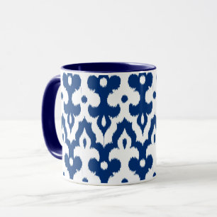 Moroccan Ikat Damask Pattern, Cobalt Blue & White Mugg