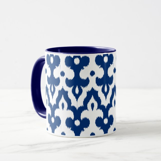 Moroccan Ikat Damask Pattern, Cobalt Blue & White Mugg (Framsida vänster)
