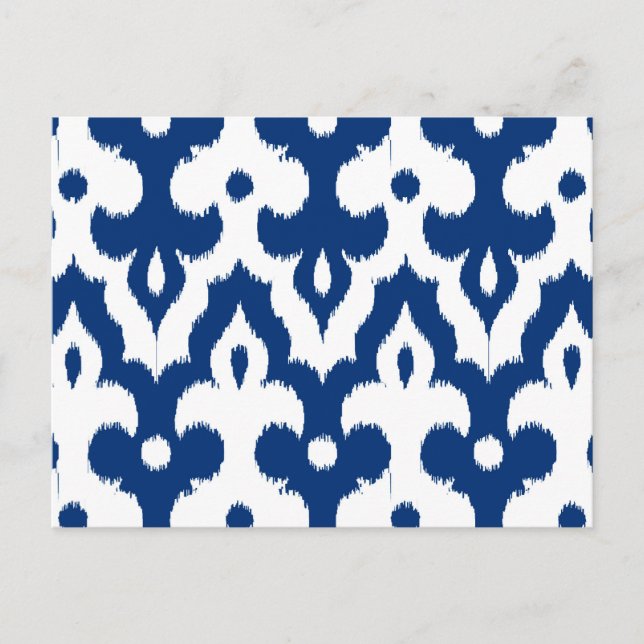 Moroccan Ikat Damask Pattern, Cobalt Blue & White Vykort (Framsida)