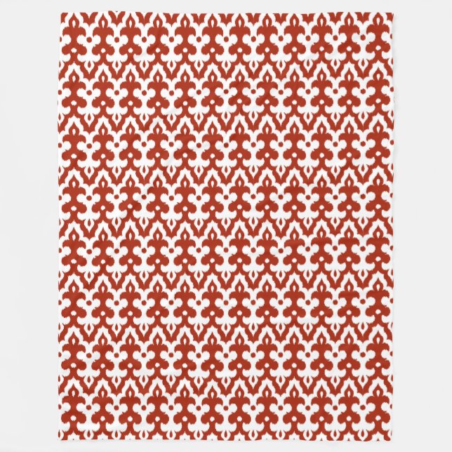 Moroccan Ikat Damask Pattern, Deep Red and White Fleecefilt (Framsidan)