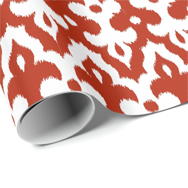 Moroccan Ikat Damask Pattern, Deep Red and White Presentpapper (Rullad Hörn)