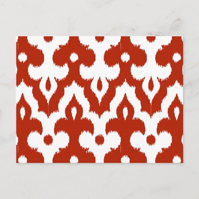 Moroccan Ikat Damask Pattern, Deep Red and White Vykort (Framsida)