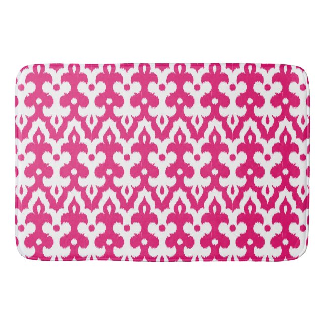 Moroccan Ikat Damask Pattern, Fuchsia Rosa & White Badrumsmatta (Framsidan)