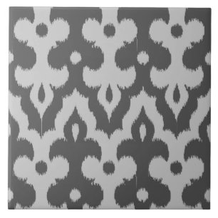 Moroccan Ikat Damask Pattern, Grått-skuggor Kakelplatta