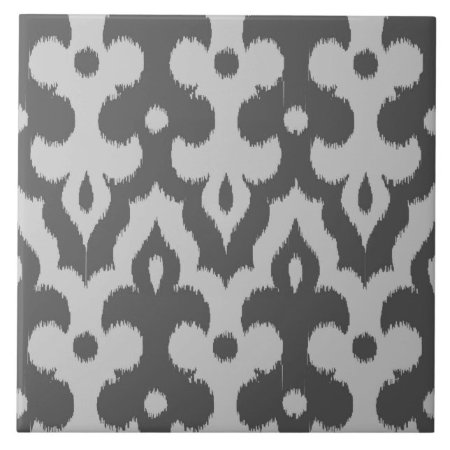 Moroccan Ikat Damask Pattern, Grått-skuggor Kakelplatta (Framsidan)