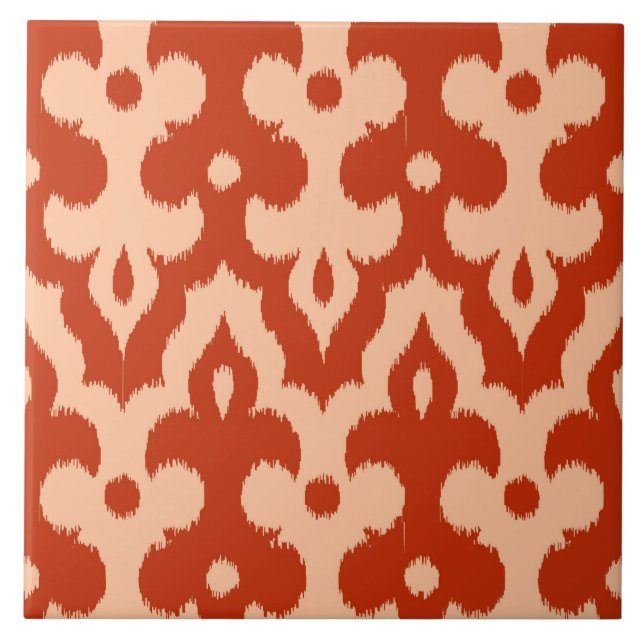 Moroccan Ikat Damask Pattern, Mandarin Orange Kakelplatta (Framsidan)