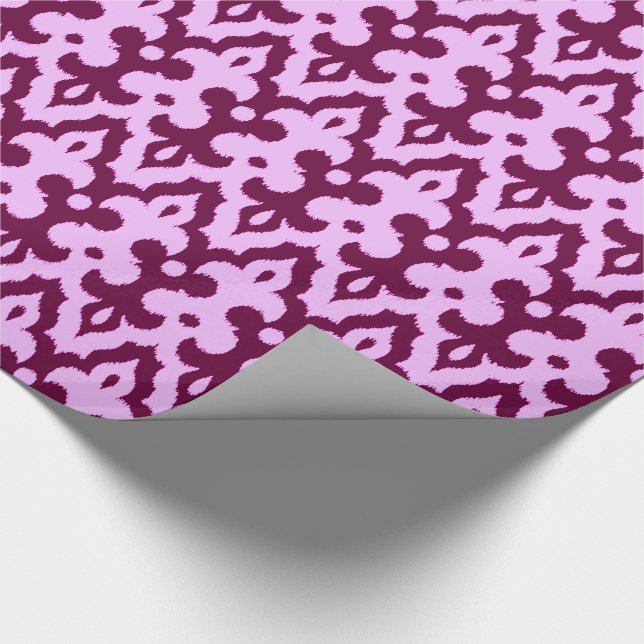 Moroccan Ikat Damask Pattern, Plum och Orchid Presentpapper (Hörn)