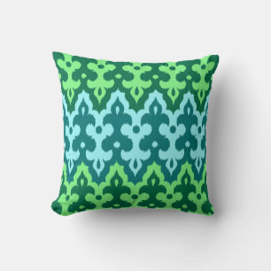 Moroccan Ikat Damask, Turquise och Jade Grönt Kudde