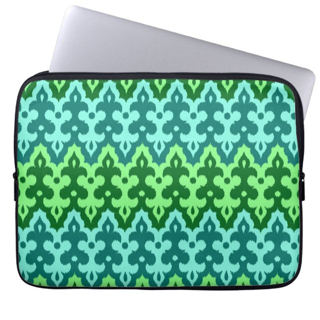 Moroccan Ikat Damask, Turquise och Jade Grönt Laptop Sleeve (Framsidan)