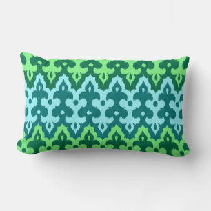 Moroccan Ikat Damask, Turquise och Jade Grönt Lumbarkudde