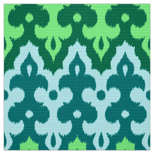 Moroccan Ikat Damask, Turquise och Jade Grönt Tyg