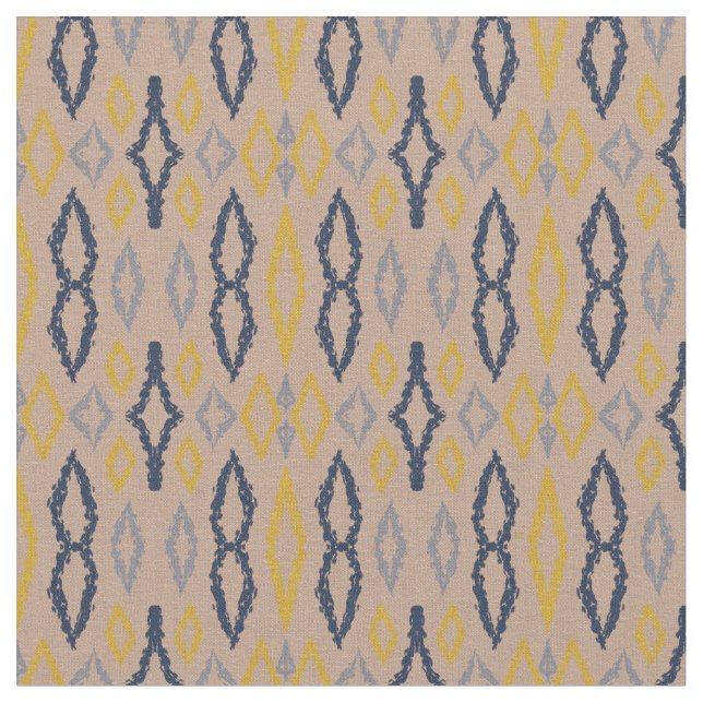 Moroccan Ikat Pastel Gult Blue Mönster Tyg (Närbild)