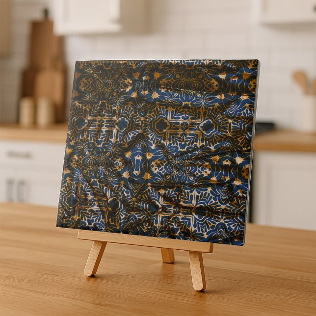 Moroccan Indigo and Gold Mandala Pattern Accent Kakelplatta (Skapare uppladdad)
