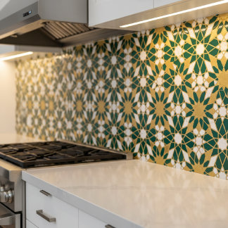 Moroccan Islamsk Teal Guld Geometrisk Sömlös Mönst Kakelplatta