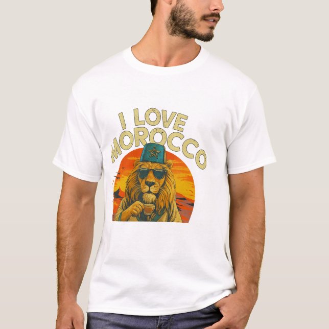 Moroccan Lion Pride – I Love Morocco Bold T Shirt (Framsida)