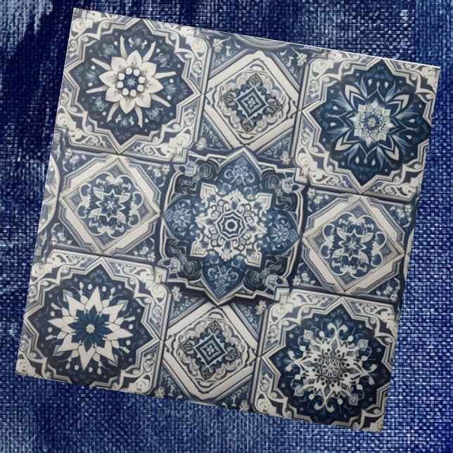 Moroccan Mediterranean Blue & White Tile Pattern Kakelplatta (Skapare uppladdad)