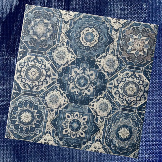 Moroccan Mediterranean Blue & White Tile Pattern Kakelplatta (Skapare uppladdad)