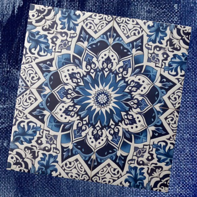 Moroccan Mediterranean Blue & White Tile Pattern Kakelplatta (Skapare uppladdad)