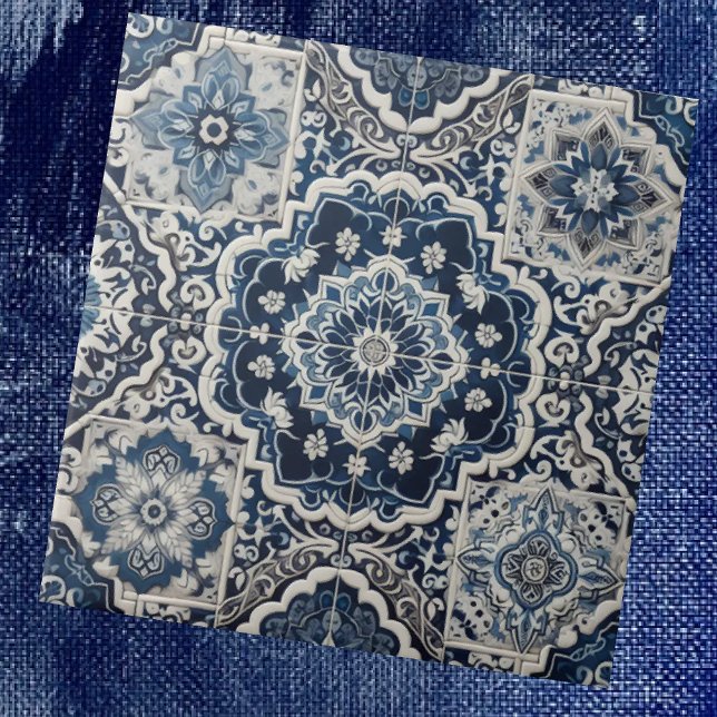Moroccan Mediterranean Blue & White Tile Pattern Kakelplatta (Skapare uppladdad)