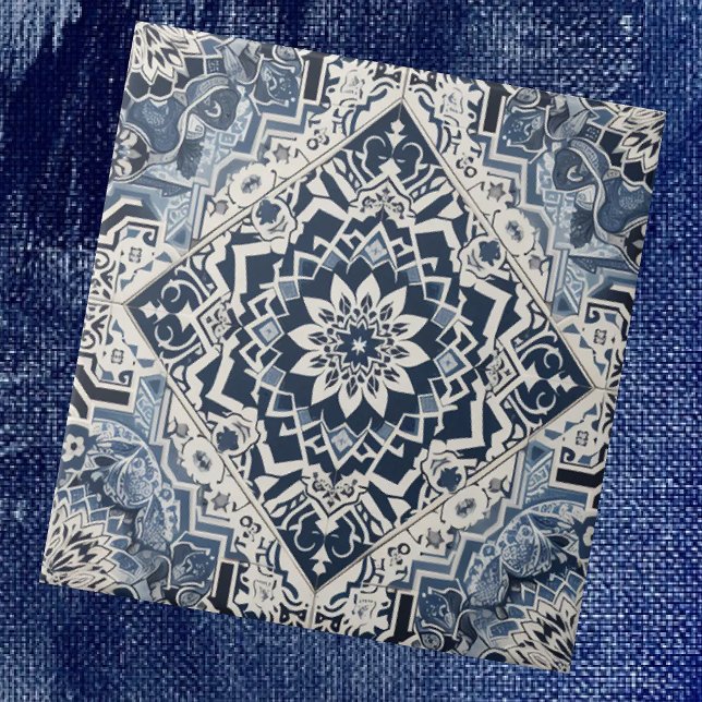 Moroccan Mediterranean Blue & White Tile Pattern Kakelplatta (Skapare uppladdad)