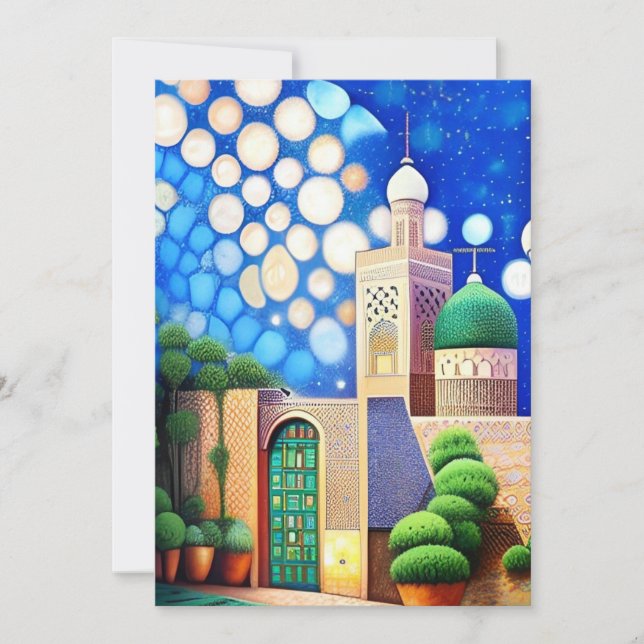 Moroccan mosaic mosque blue azure Eid Mubarak Inbjudningar (Framsida)