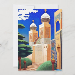 Moroccan mosaic mosque blue grönt art Eid Mubarak Inbjudningar