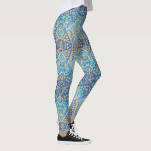 Moroccan mosaic multifärgad turquise aqua blue leggings