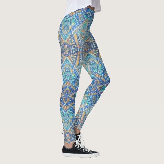 Moroccan mosaic multifärgad turquise aqua blue leggings (Höger)