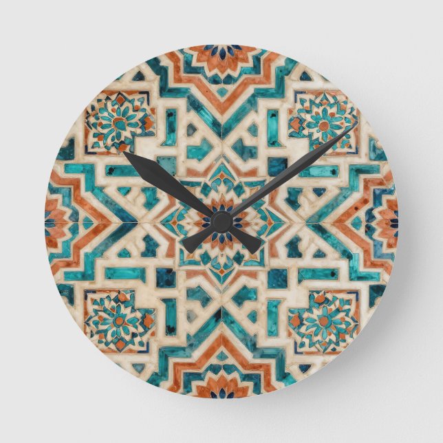 Moroccan Mosaic Pattern Rund Klocka (Framsida)