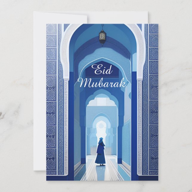 Moroccan mosaica blue mosque Eid Mubarak peace Inbjudningar (Framsida)