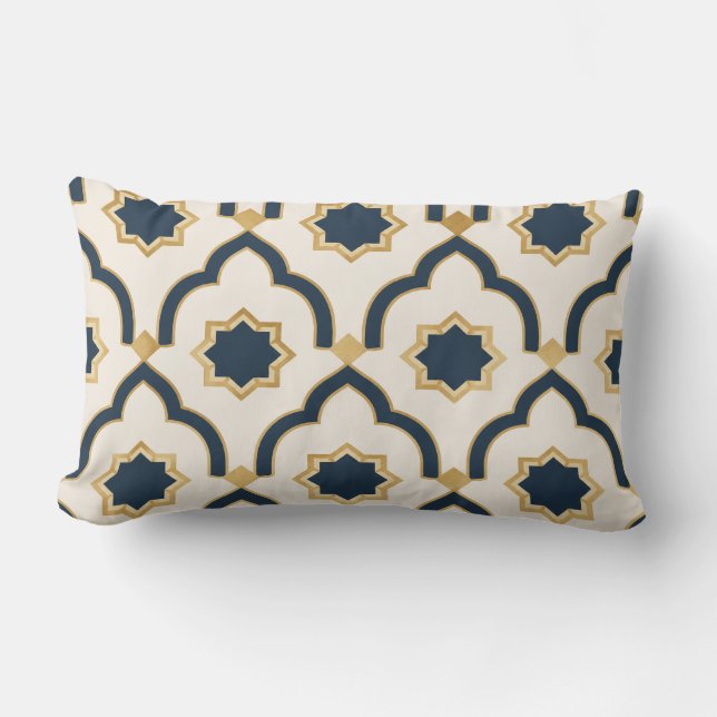 Moroccan mug, navy blue gold, geometric pattern, i lumbarkudde (Framsida)