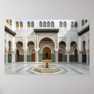 Moroccan palatsgård med fontän poster