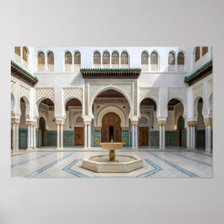 Moroccan palatsgård med fontän poster