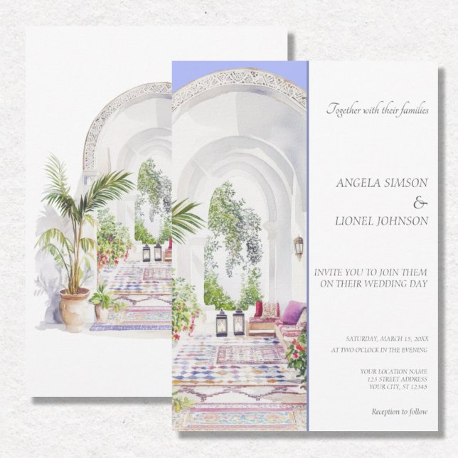 Moroccan Patio Watercolor Elegance Bröllop Inbjudningar (Skapare uppladdad)