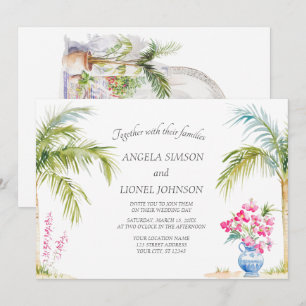 Moroccan Patio Watercolor Elegance Bröllop Inbjudningar