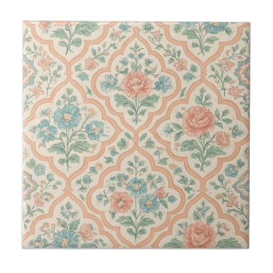 Moroccan Peach Rosa Blue Blommigt Kakelplatta