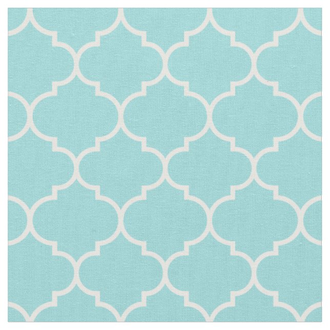 Moroccan Quatrefoil Limpet Snäcka Aqua & White Tyg (Närbild)