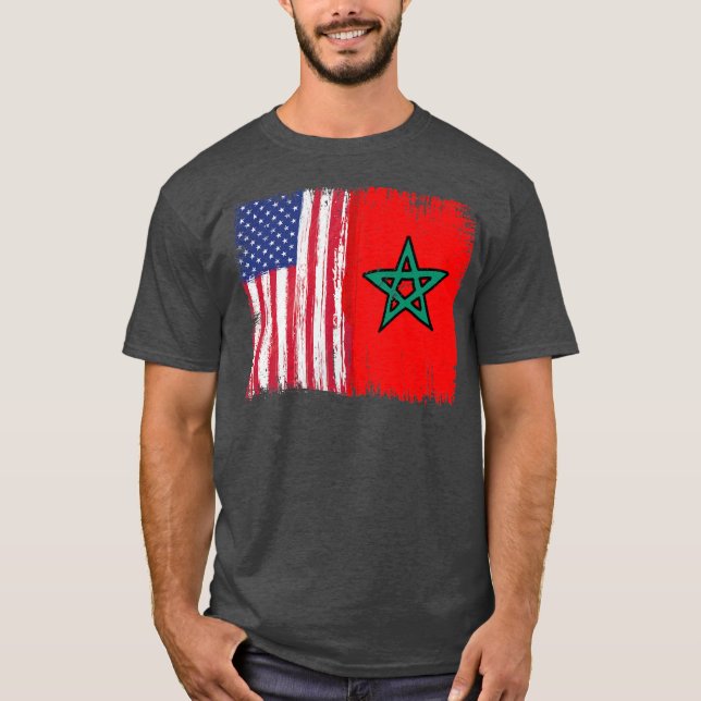 Moroccan Roots Half American Morocco Flag Moorish T Shirt (Framsida)
