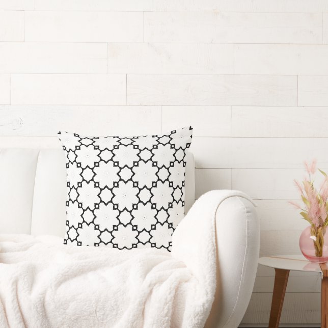 Moroccan Star Lattice Black and White Pattern Kudde (Soffa)