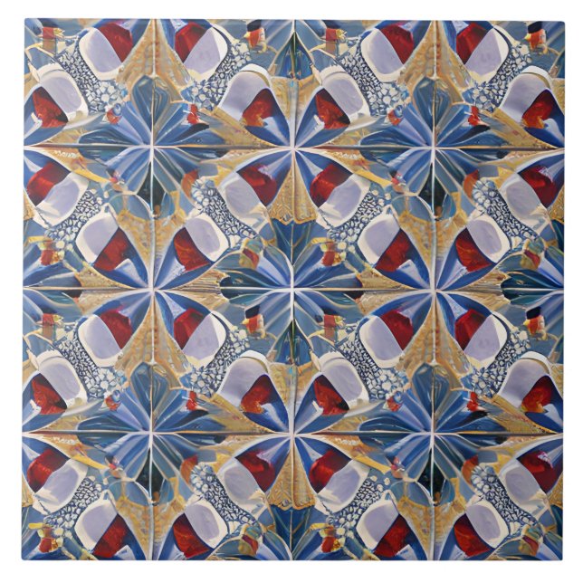 Moroccan Stil Simulated Mosaic Blue and Red Kakelplatta (Framsidan)
