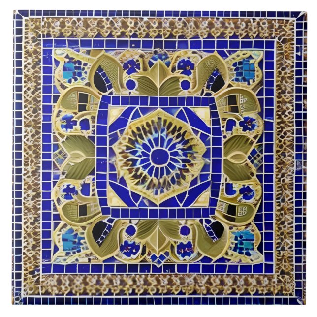 Moroccan Stil Simulated Mosaic Blue och Guld Kakelplatta (Framsidan)