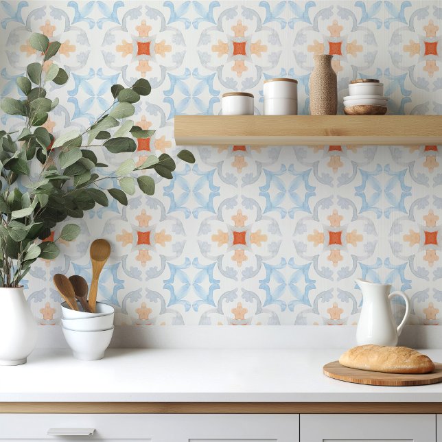 Moroccan style tile flower orange grey summer kakelplatta (Skapare uppladdad)