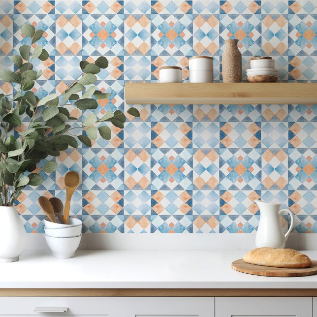 Moroccan style tile geometric orange blue summer kakelplatta (Skapare uppladdad)