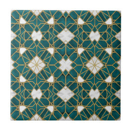 Moroccan Teal and Gold Islamic Geometric Seamless  Kakelplatta