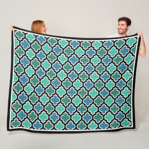 Moroccan Teal Turcos Blue Quatrefoil Mönster Fleecefilt