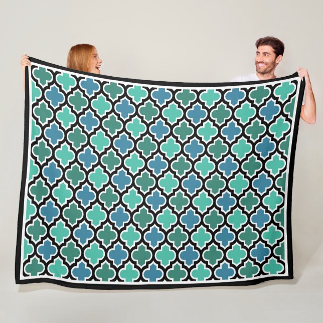 Moroccan Teal Turcos Blue Quatrefoil Mönster Fleecefilt (På plats)