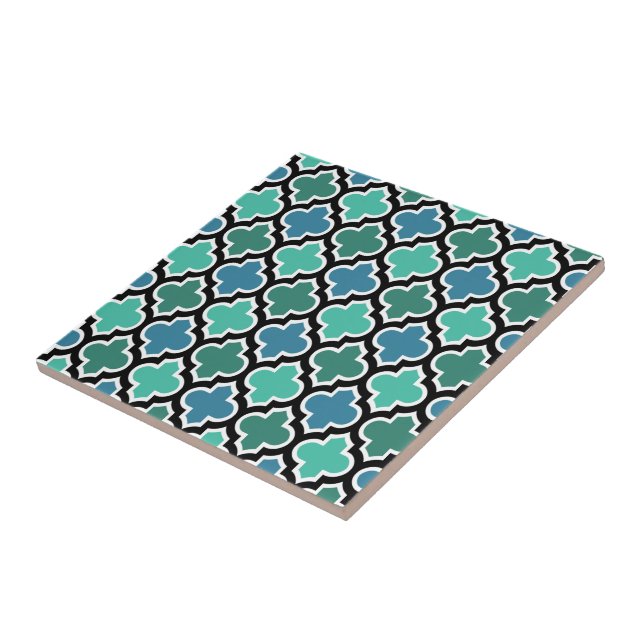 Moroccan Teal Turcos Blue Quatrefoil Mönster Kakelplatta (Sidan)