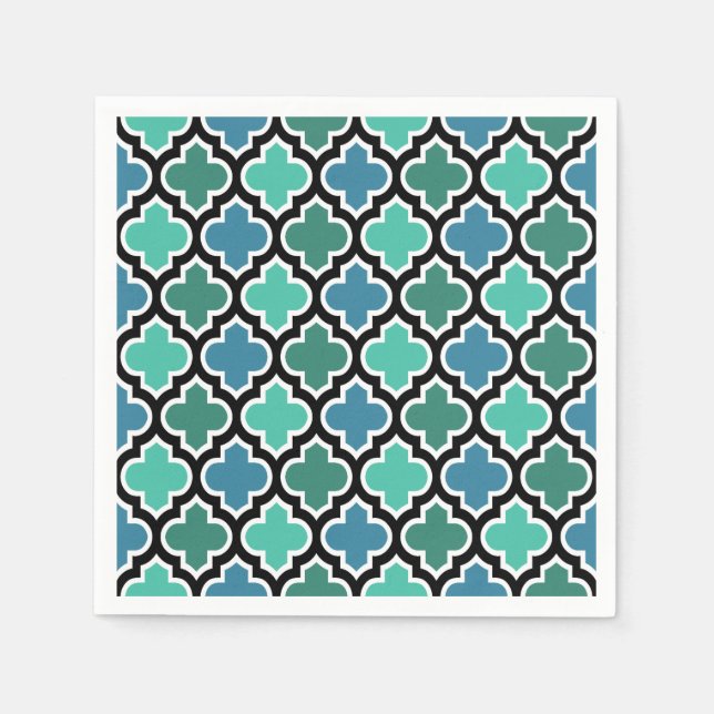 Moroccan Teal Turcos Blue Quatrefoil Mönster Pappersservett (Framsidan)